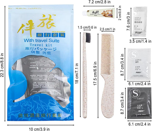 Hygiene Kit, Hygiene Kit Bulk, Individually Packed, Travel Hygiene Kit With Toothbrush, Toothpaste, Comb, Shampoo, Shower Gel, Shower Cap And Soap...