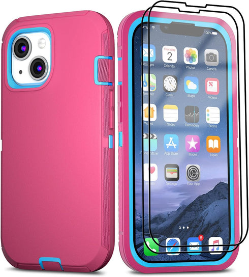 for iPhone 14 Case & iPhone 13 Case 6.1" with 2 Screen Protector Tempered Glass, Heavy Duty Military Grade Full Body Protection Drop-Proof Phone C...