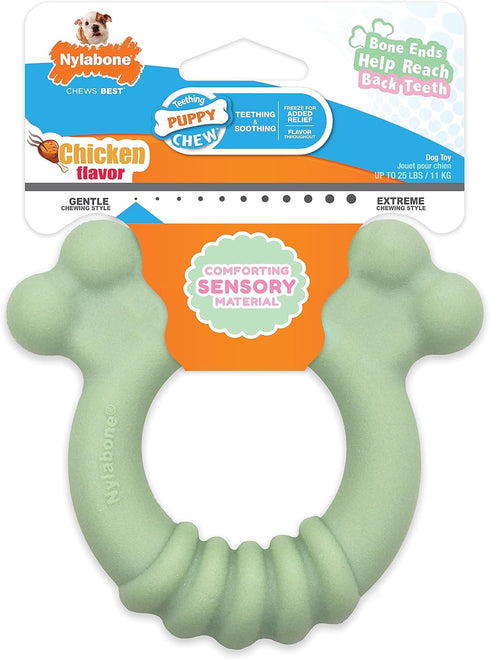 Nylabone Sensory Material Puppy Chew Toy Ring - Puppy Teething Toy for Boredom & Stimulation - Puppy Supplies - Chicken Flavor, Small/Regular (1 C...