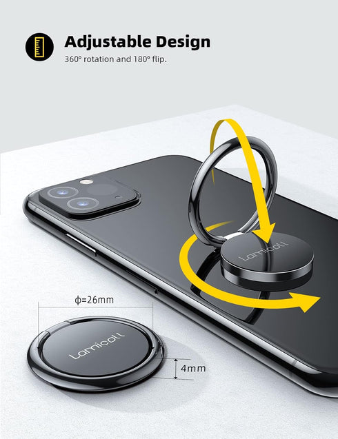 Lamicall Cell Phone Ring Holder Stand - Phone Finger Gip Kickstand, 360° Rotation Polished Metal Grip for Magnetic Car Mount, Compatible with iPho...