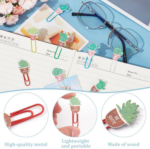 CRASPIRE 80Pcs Cactus Plants Paper Clips Cute Binder Paperclips Clamps with Clear Box Bookmarks Metal Planner Memo Dispenser for Office Supplies S...