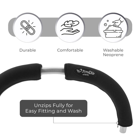 StrollAir Universal Handle Sleeve Cover, Grip Bar, Replacement, BOB, Bugaboo, Baby Jogger, Uppa Baby, Bumbleride, Black, 12"...