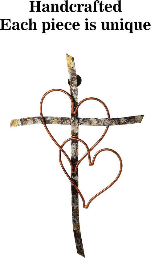RELY+ Entwined Hearts Wall Cross Metal 13 X 9 Inch Entangled Heart Iron Wall Cross Love Heart Gift for Adult Living Room Decor Bedroom Wall Decora...