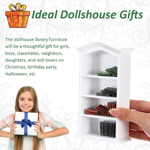 Poen 27 Pcs 1: 12 Scale Miniatures Dollhouse Books and a Wooden Bookcase Dollhouse Decoration Accessories 1: 12 Dollhouse Miniature Furniture 4 Fl...