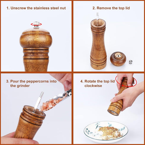 Gulex® Wood Pepper Grinder Pepper Mill,Adjustable Coarseness 8 Inch Wooden Peppermill, Ceramic Grinding Mechanism Salt Mill Refillable (1 pack)...