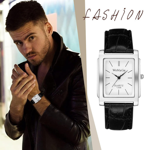 Avaner Men's Square Watch, Vintage Leather Cuff Watch, Roman Numeral Analog Quartz Wristwatch, Leather Strap Classic Retro Watch...