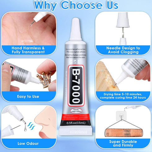 CL0065 B7000 Jewelry Rhinestones Glue, Cludoo 5PCS B-7000 Clear Super Glue Transparent Industrial Adhesive for Phone Repair Jewelery Making Crafts...