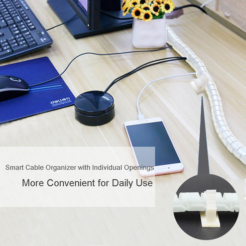 White Cable Organizer Cord Wire Cover Hider Sleeve Management 2 PCS, VIWIEU Clutter Free Coiled Tube Wire Concealer with Cable Tie Clips System fo...