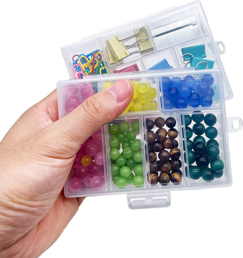 Plastic Organizer Box with Dividers - 2 PCS Small Plastic Container with Compartments, 6 Compartment Storage Box, Plastic Travel Organizer Box, Cr...