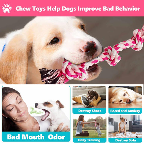 Dog Rope Toys Chew Rope Toy for Medium and Small Dogs Cat Puppy Teeth Cleaning Natural Cotton Dog Pull Rope for Interactive Tug of War Funny (Smal...