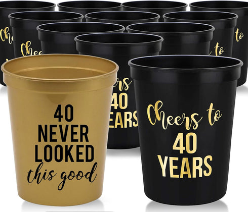 Your Dream Party Shop Cheers to 40 Years Birthday Cups- Gold 40 Never Looked So Good Cups, Set of 12, Black and Gold 40th Birthday Decorations for...