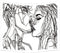 Ruibo Abstract Sketch Art Wall Hanging - Kissing Couple Tapestry, Beach Throw (W:59" H:51")...