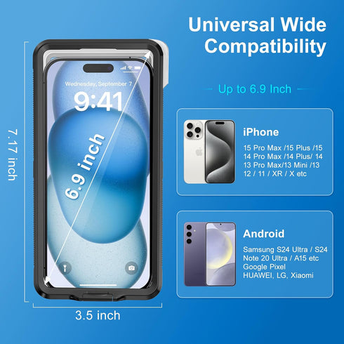 Beasyjoy Waterproof Phone Case, Underwater Snorkeling Diving Phone Case, Universal Self-Check Water Proof Case Up to 6.9 Inch for iPhone 15/14/13/...