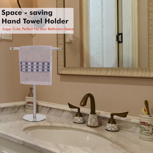 Hand Towel Holder Stand for Bathroom Vanity Countertop Stainless Steel T-Shape Free Standing Towel Rack Stand Towel Bar for Bathroom Kitchen (Brus...