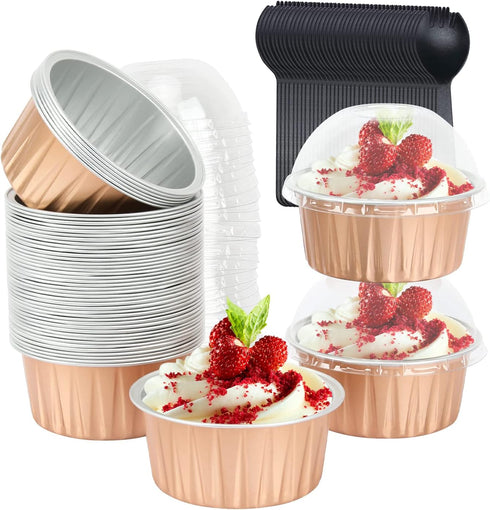 Jumbo 5oz Aluminum Foil Cupcake Liners with Lids 50 Pack,Free-Air Disposable Ramekins Muffin Tin,Mini Cake Baking Pans Muffin Cups,Mini Cupcake Pa...