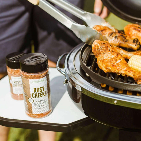 FreshJax Rosy Cheeks Organic Maple Bourbon BBQ Rub – 5.2 oz Large Bottle BBQ Seasoning for Brisket, Ribs, Pork & Chicken – Sweet & Smoky Rub for G...