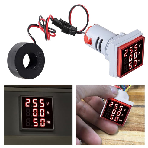3pcs 3 in 1 60-500V 0-100A AC Digital Ammeter Voltmeter, 22mm Square Digital Tube Screen with Transformer, LED Display Voltage Detector Current Te...
