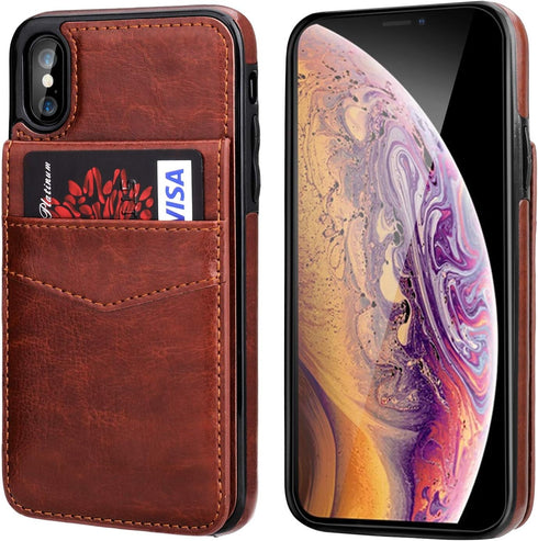 KIHUWEY Compatible with iPhone X/Xs Case Wallet with Credit Card Holder, Premium Leather Magnetic Clasp Kickstand Heavy Duty Protective Cover for ...
