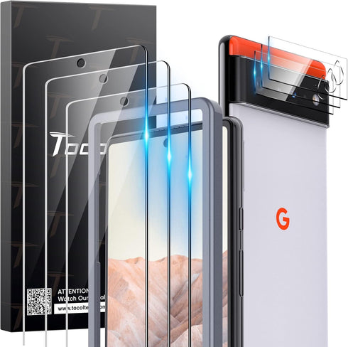 TOCOL [3+3 Pack Compatible for Google Pixel 6 5G 6.4''- 3 Pack Tempered Glass Screen Protector & 3 Pack Glass Camera Lens Protector, Case Friendly...