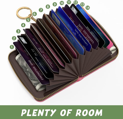 Credit Card Holder for Women, Small RFID Card Wallet Slim Leather Card Organizer Case with Zipper & Keychain(Work Hard)...