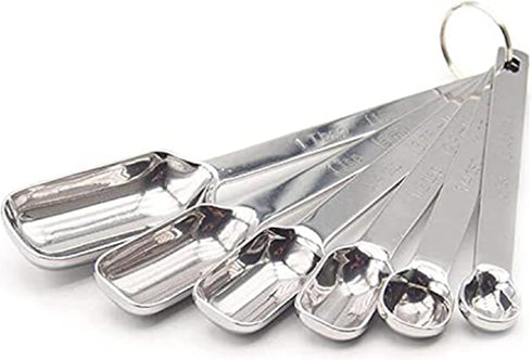 MEKBOK Heavy Duty Stainless Steel Metal Measuring Spoons for Dry or Liquid, Fits in Spice Jar, Set of 6...