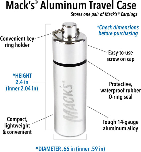 Mack's Keychain Carrying Case, Aluminum, Waterproof Ear Plugs Holder – 2 Pack (Silver)......