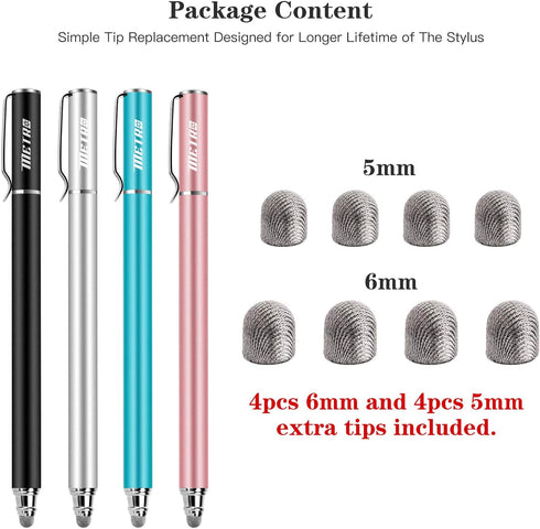 METRO Universal Stylus Pens for Touch Screens - High Sensitivity Capacitive Stylus Fiber Tips 2 in 1 Touch Screen Pen with 8 Extra Replaceable Tip...