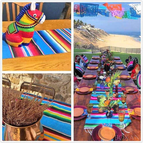 BOXAN Mexican Serape Table Runner for Mexican Party Wedding Decorations Outdoor Picnics Dining Table, Fringe Cotton Blanket Fiesta Table Runners, ...
