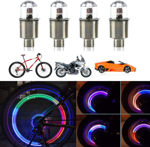 4 Pieces LED Bike Wheel Lights Car Tire Valve Stems Caps Bicycle Motorcycle Waterproof Tyre Spoke Flash Lights Cool Reflector Accessories for Kids...