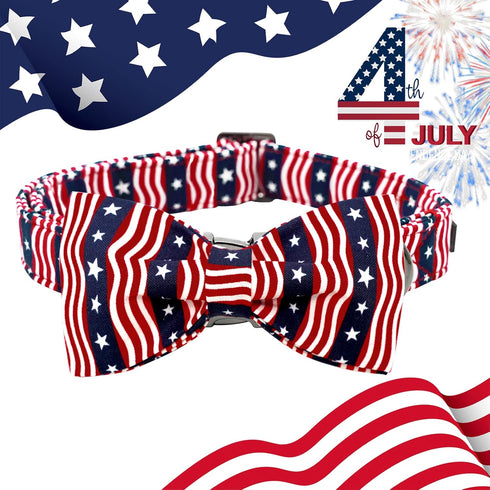 Lionheart glory American Flag Dog Collar, 4 of July Dog Bow Collar Heavy Duty Adjustable Patriotic Dog Collar with Bowtie for Small Dogs Pet Gift...