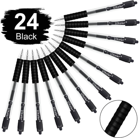 Vitoler 24 Pcs Gel Pens,0.7mm Retractable Medium Point Pens,Smooth Writing Black Gel Ink Pens with Comfortable Grip for Office Home School Supplie...