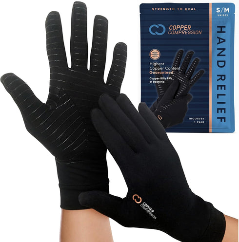 Copper Compression Full Finger Arthritis Gloves - Palm Grips - Touch Screen Fingertips - Compression Support for Carpal Tunnel, Pain Relief, Tendo...