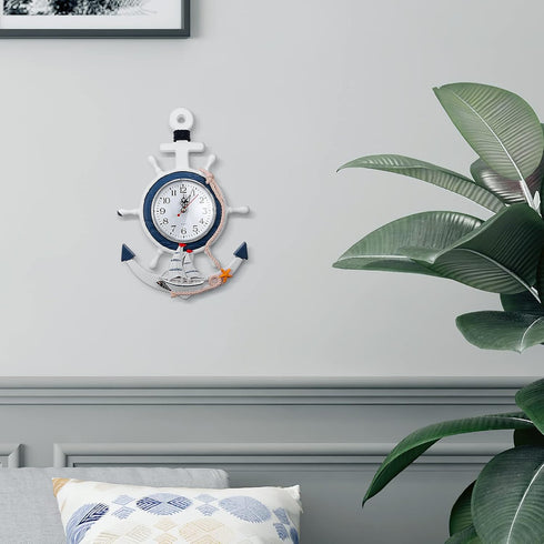 Sea Theme Nautical Anchor Steering Wheel Fishing Net Wall Clock Suit for Hanging Decoration Ornament Shelf Stand Wall Mounted...