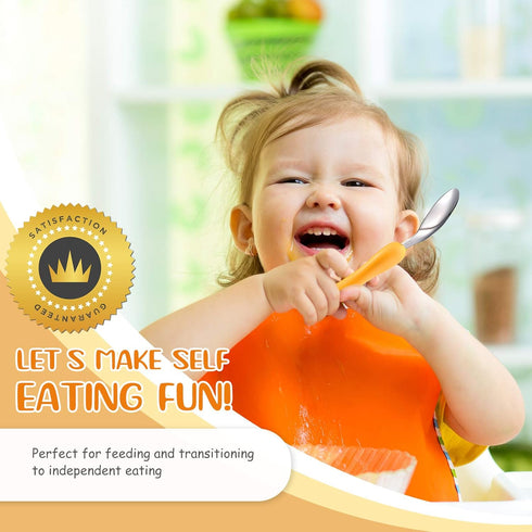 6 Pieces Toddler Utensils Baby Spoon Fork Set Toddler Flatware Set with Travel Case Baby Feeding Training Spoons Forks with Cute Cartoon Handle St...