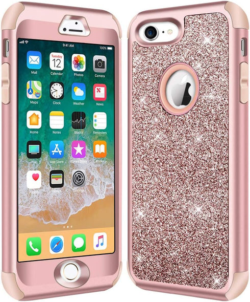 Hython Designed for iPhone 8, iPhone 7 Case, Heavy Duty Full-Body Defender Protective Case Bling Glitter Sparkle Hard Shell Hybrid Shockproof Rubb...