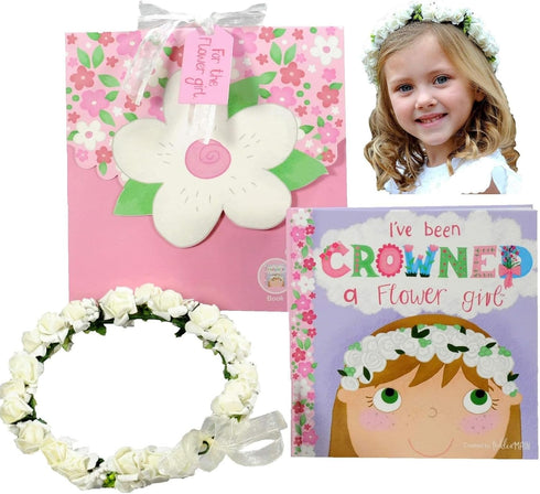 Tickle & Main Flower Girl Gift Set, Flower Girl Proposal, Book with Floral Crown Headband Headpiece in Adorable Gift Box...