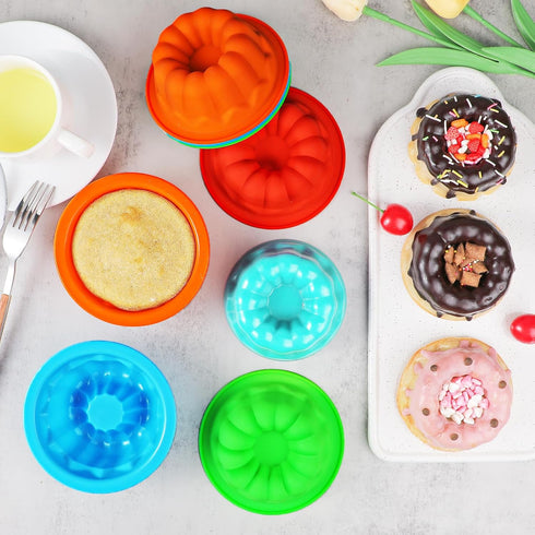 Webake Silicone Mini Bunt Cake Molds 4 Inch Fluted Tube Cake Pan, 8 Pack Non-stick Baking Cups Reusable Muffin Donut Pan...