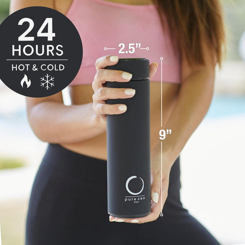 Pure Zen Tea Thermos with Infuser for Hot and Cold Infusions, Coffee and Fruit-Infused Water - Stainless Steel - Tea Infuser Bottle - Leakproof Tr...