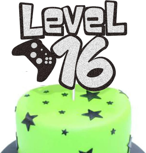 Level 16th Game Birthday Cake Topper, Video Game Boy's 16 Birthday Level Up Party Decoration Supplies...