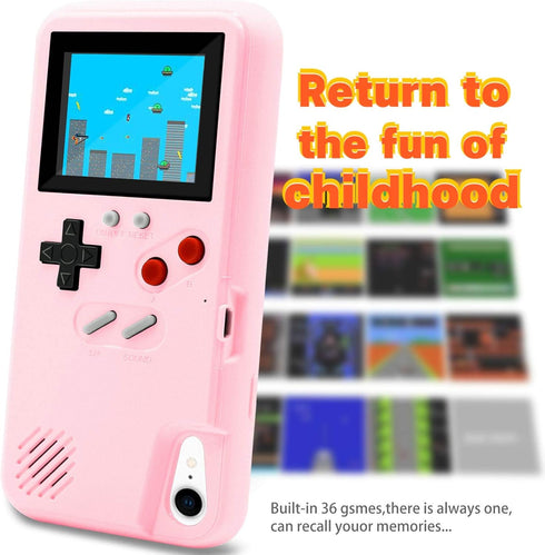 LucBuy Game Console Case Compatible for iPhone XR, Retro Protective Cover Self-Powered Case with 36 Small Games, Full Color Display, Shockproof Vi...