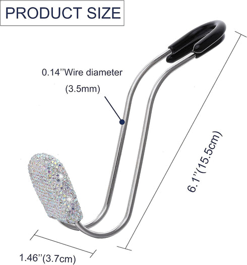 Universal Bling Car Seat Back Hook Headrest Hook Rhinestone Car Purse Accessories Metal Stainless Steel Hook Cute Car Seat Back Storage Hook for C...