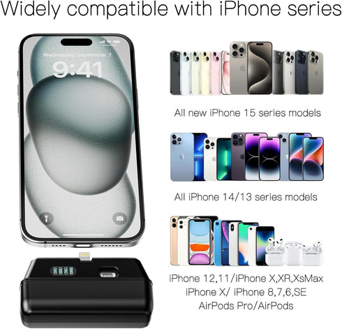 iPhone Power Bank of iPhone 15 Portable Charger USB c 5000mAh Switchable Double Plug A Small Portable Charger Compatible with iPhone 15/14/13/12/1...