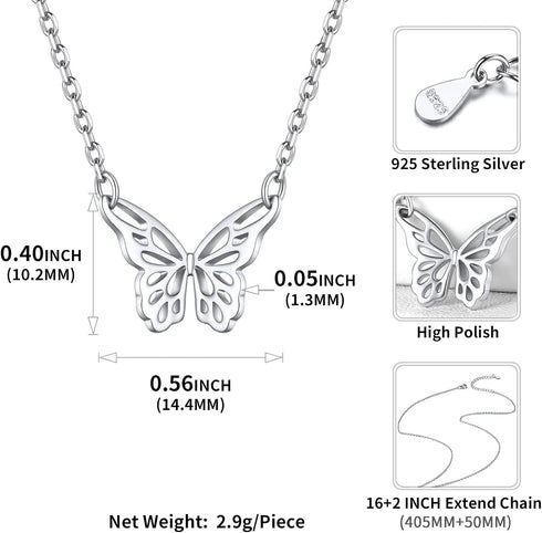 ChicSilver 925 Sterling Silver Butterfly Necklace Dainty Cute Butterfly Pendant Necklace for Women Minimalist Everyday Jewelry Christmas Gift...