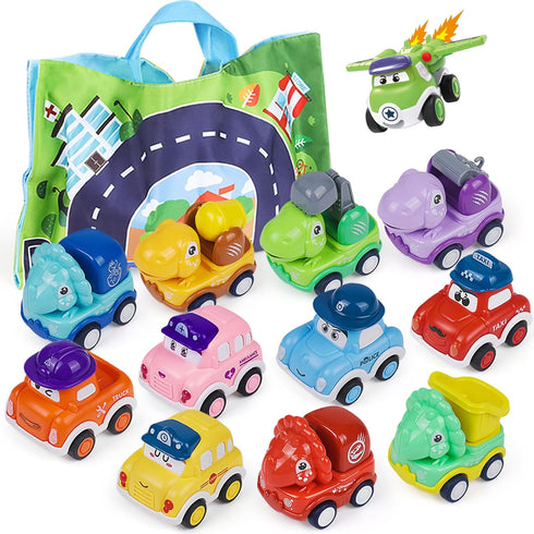 Baby Toy Cars for 1 Year Old Boy, Mini Pull Back Trucks with Playmat for Toddler Age 12-18 Months, 12PCS Infant Friction Powered Push Vehilces, Ca...