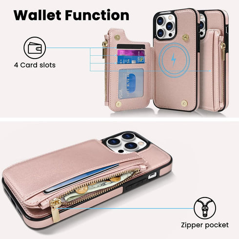 Delidigi for iPhone 14 Pro Max Case Wallet with Card Holder Compatible with Mag-Safe, Flip PU Leather Zipper Pouch Wallet Case for iPhone 14 Pro M...