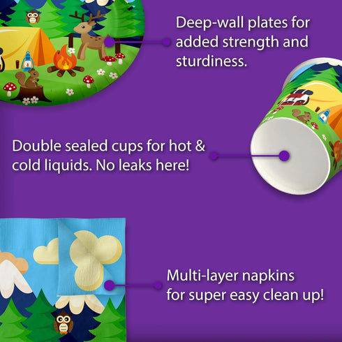 Camping Adventure Birthday Party Supplies Set Plates Napkins Cups Tableware Kit for 16...