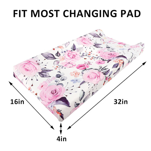 Floral Baby Diaper Changing Pad Cover, 2 Pack Infant Changing Table Mat Cover for Baby Girls Nursery Diaper Changing Cradle Mattress Sheets, Ultra...