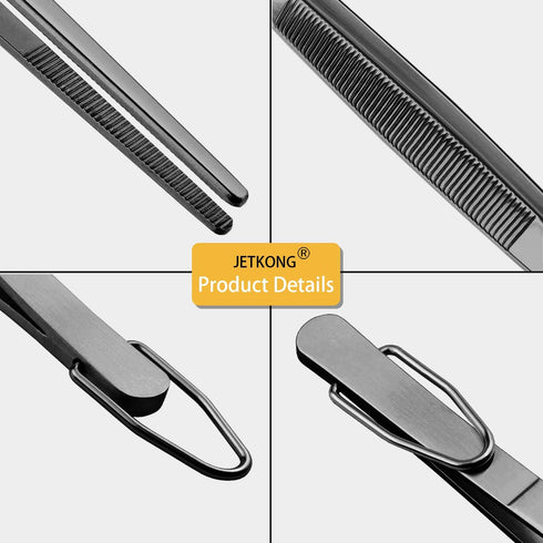 JETKONG Extra Long Kitchen Tweezers Heavy Duty Stainless Steel Cooking Tweezers, Set of 3 (9 12 14 Inch, Black)...