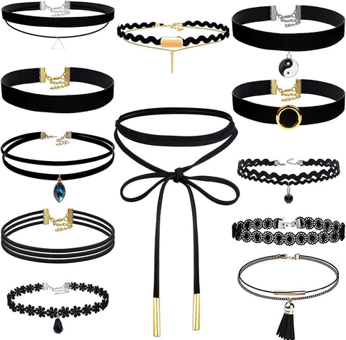 shynek Choker Necklace for Women, 12 Pcs Black Choker Necklace Set Black Lace Tattoo Velvet Chokers for Women and Teen Girls...