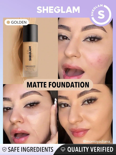 SHEGLAM Full Coverage Foundation Makeup Long Lasting Waterproof Matte Dewy Liquid Foundation - Golden...